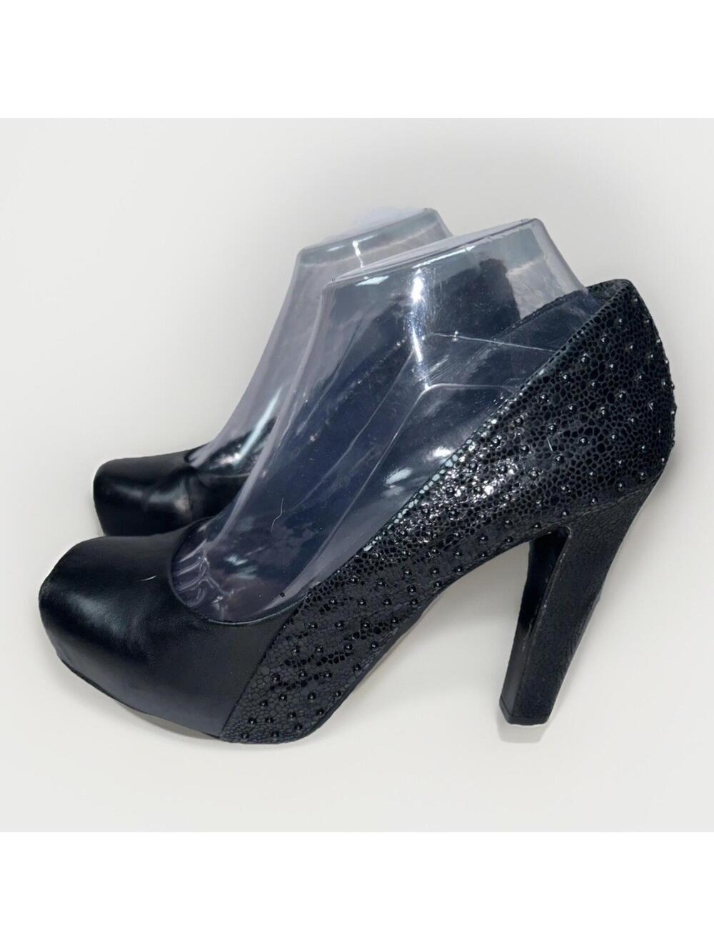 Gianni Bini Womens Platform Heels Size 8 Black Block Heel Studded Textured Pump